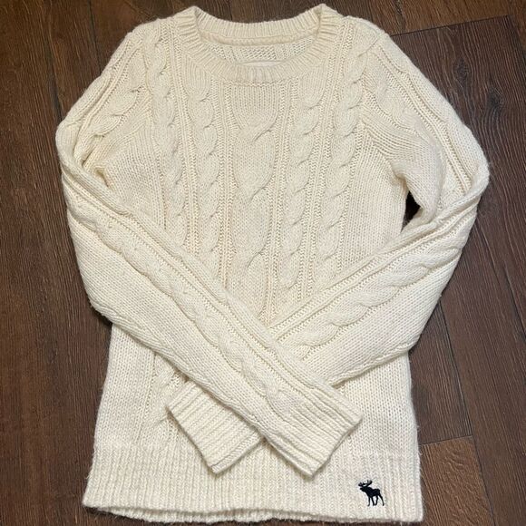 Abercrombie & Fitch Women's Size Large Chunky Ivory Cable Knit Sweater Y2K - Picture 1 of 6